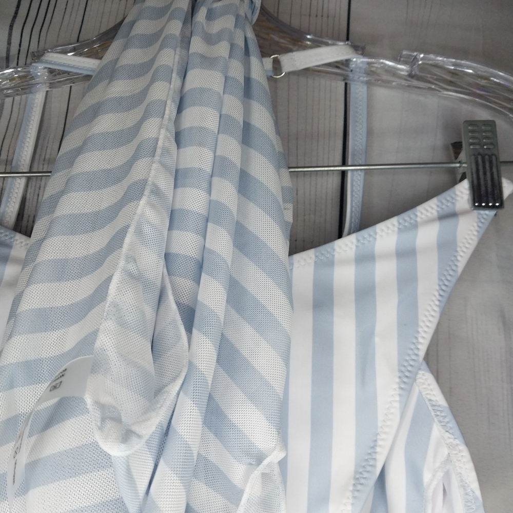 Jimmi Striped Blue and White Bikini Set With Wrap And Hair Tie Size M NWT - Picture 10 of 10
